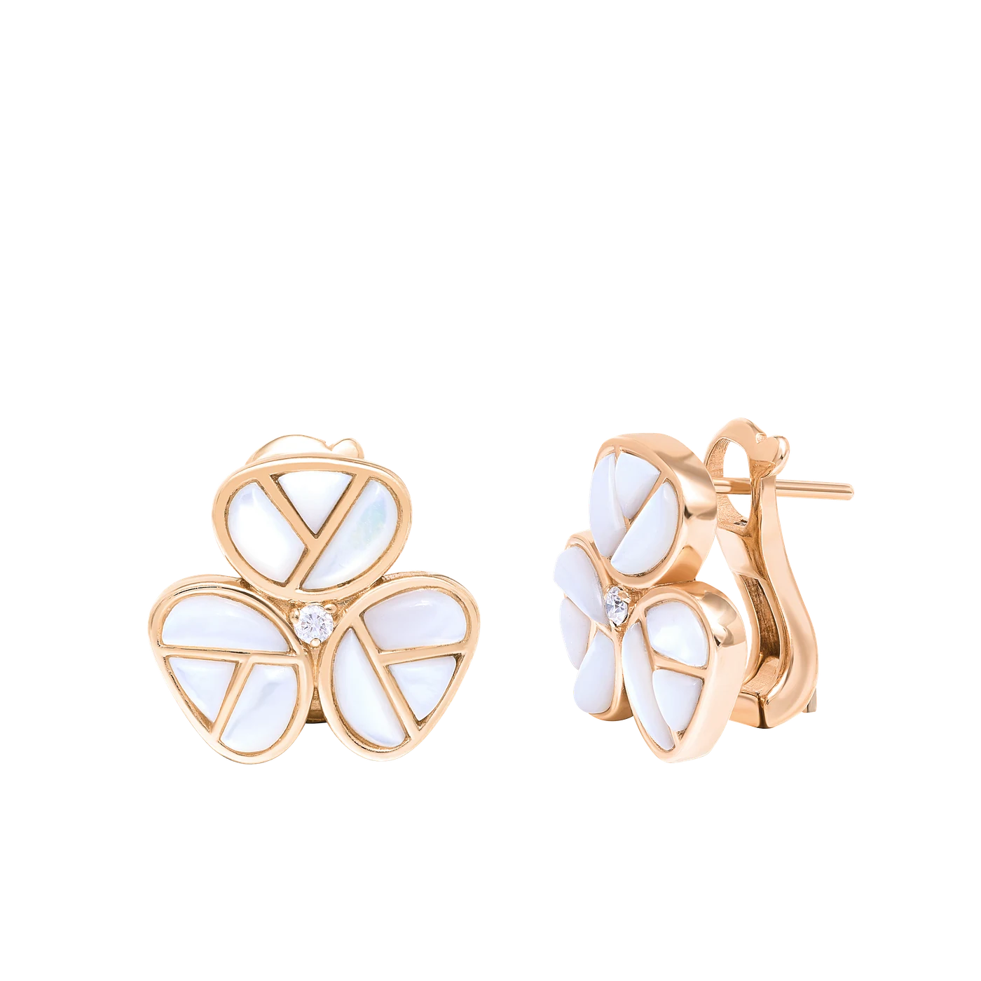 Eternity Bloom Stud Earrings in 18K yellow gold with mother of pearl and diamond