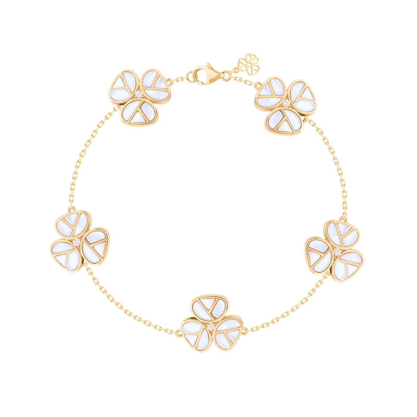 Eternity Bloom 5 Motif Bracelet in 18K yellow gold with mother of pearl and diamond