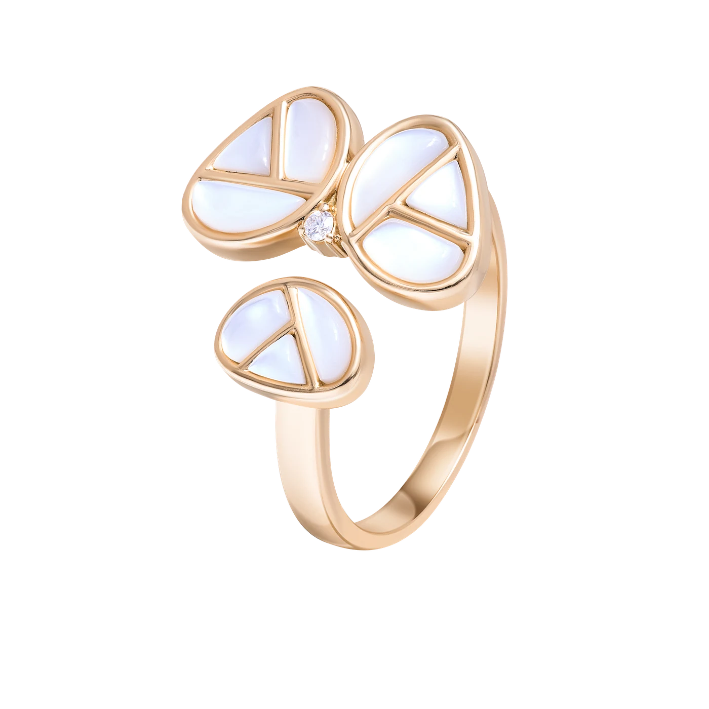 Eternity Asymmetric Bloom Ring in 18K yellow gold with mother of pearl and diamond