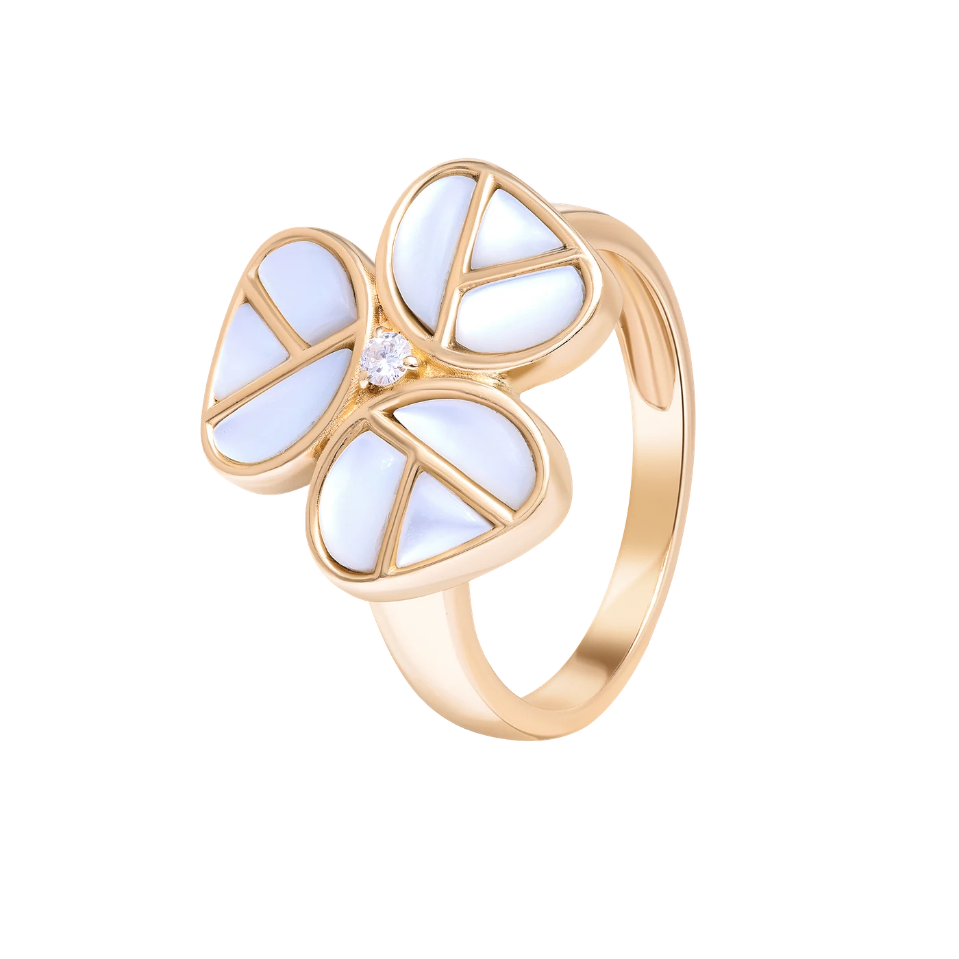Eternity Bloom Ring in 18K yellow gold with mother of pearl and diamond