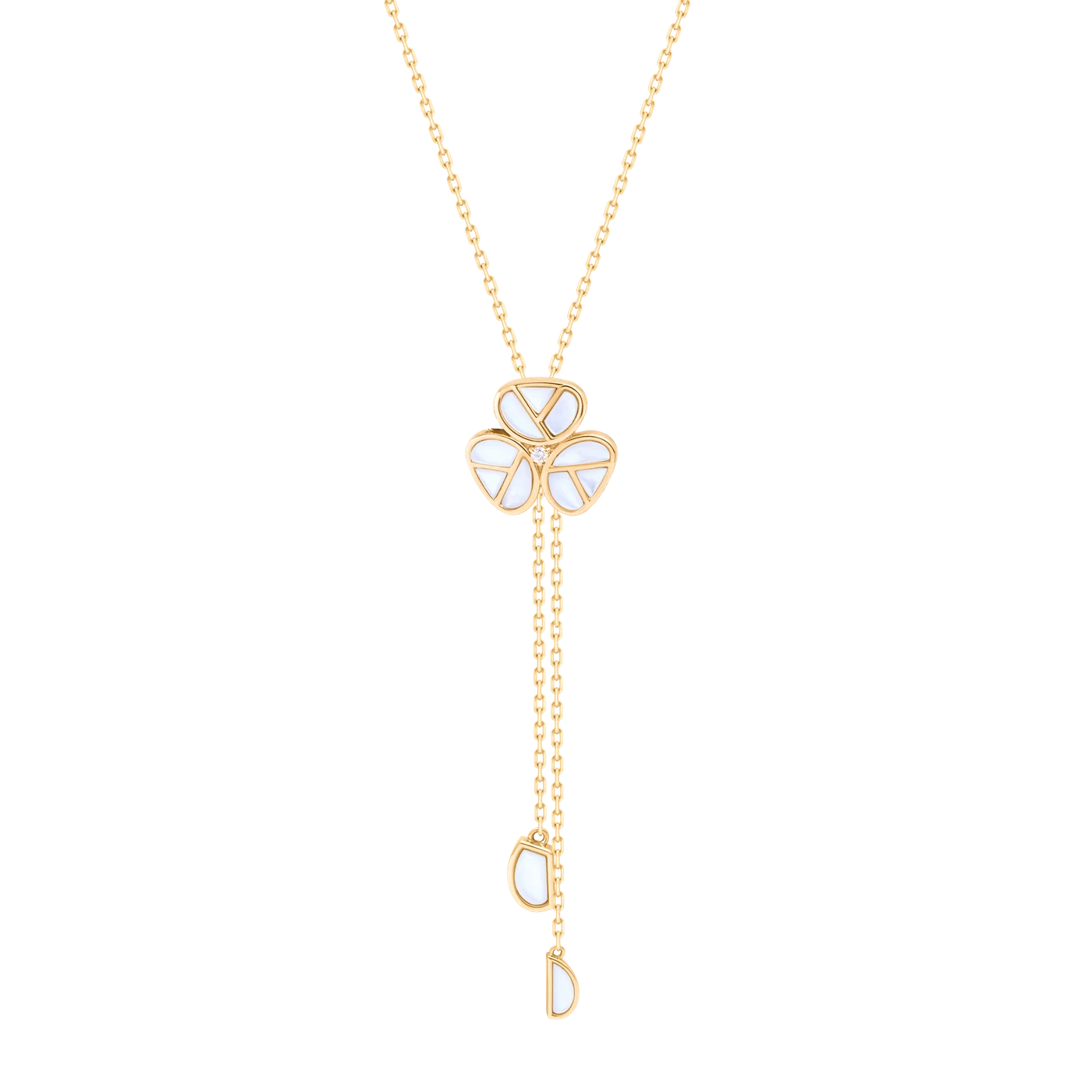 Eternity Bloom Drop Necklace in 18K yellow gold with mother of pearl and diamond